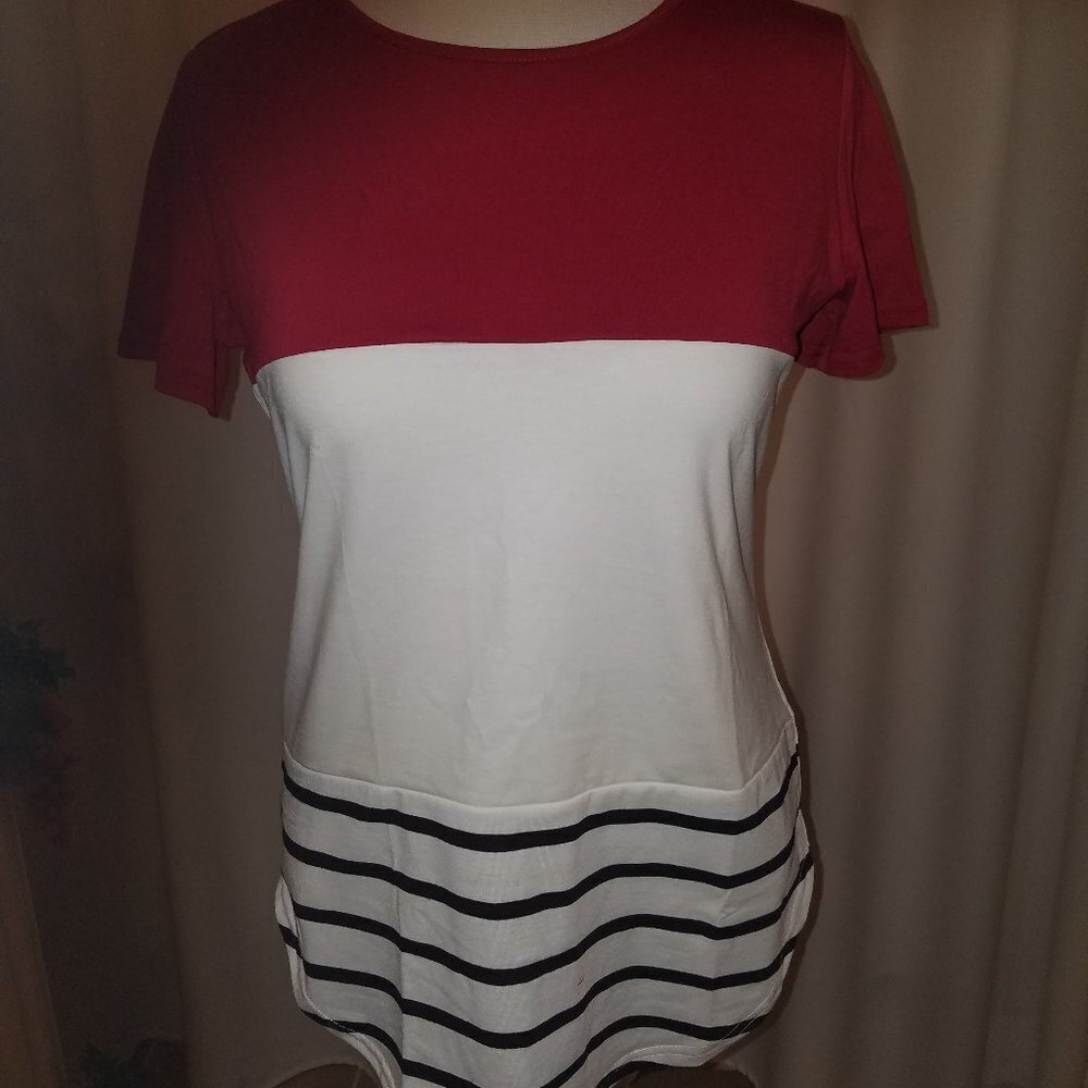 Ceasikery short sleeve red white striped shirt M